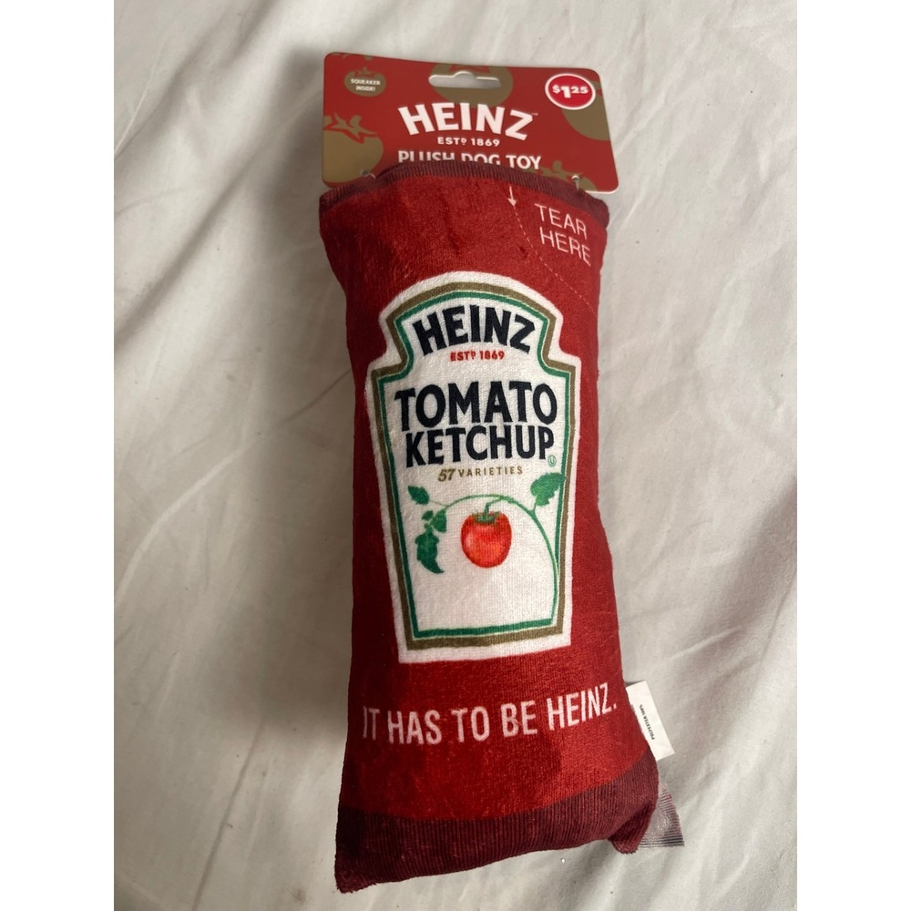 Heinz Tomato Ketchup Plush Squeaky Dog Toy Red KF205K New